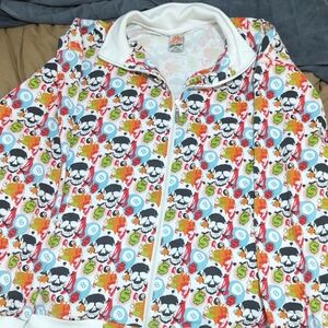 a.n.a Red and Orange Lightweight Shirt Jacket with Playful Patterns